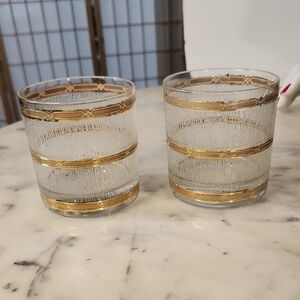 Vintage | Culver Icicle Pattern 22K Gold Band On the Rocks Glasses